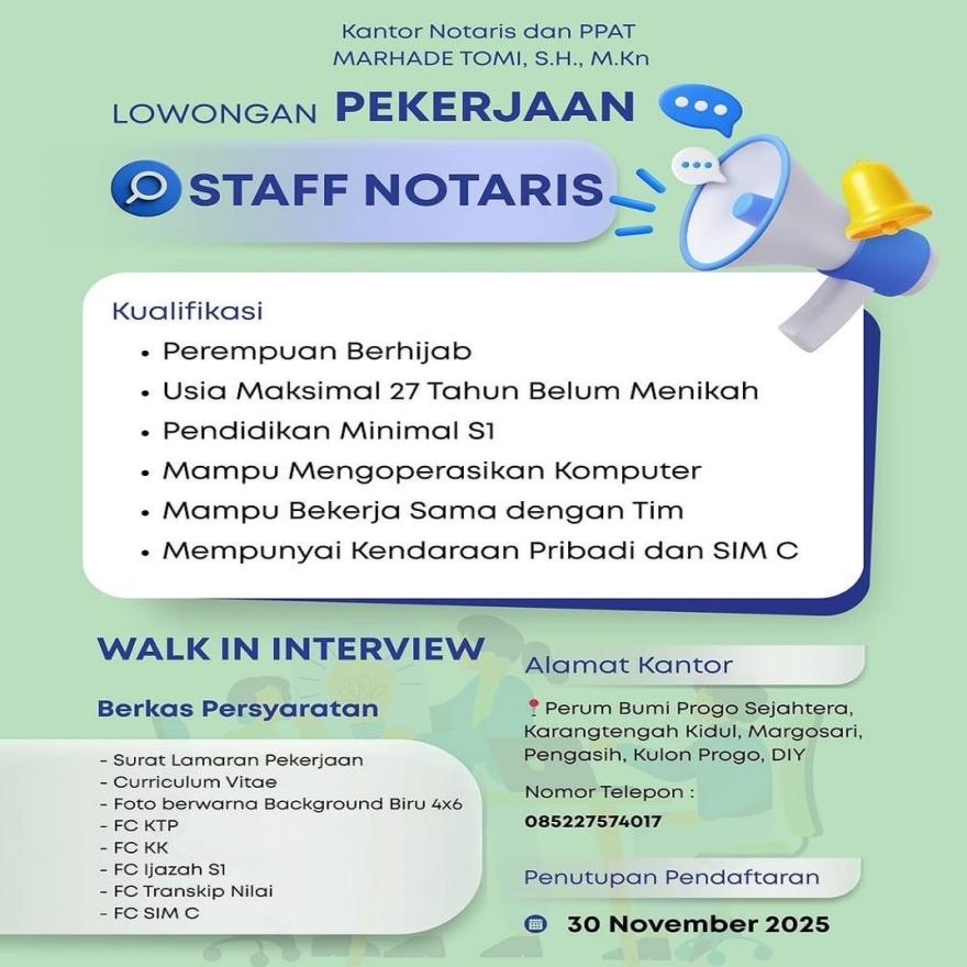 LOWONGAN KERJA KANTOR NOTARIS