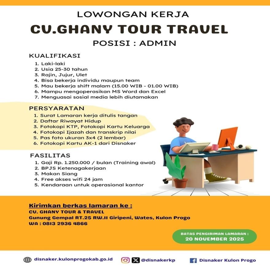 LOWONGAN KERJA CV. GHANY TOUR TRAVEL