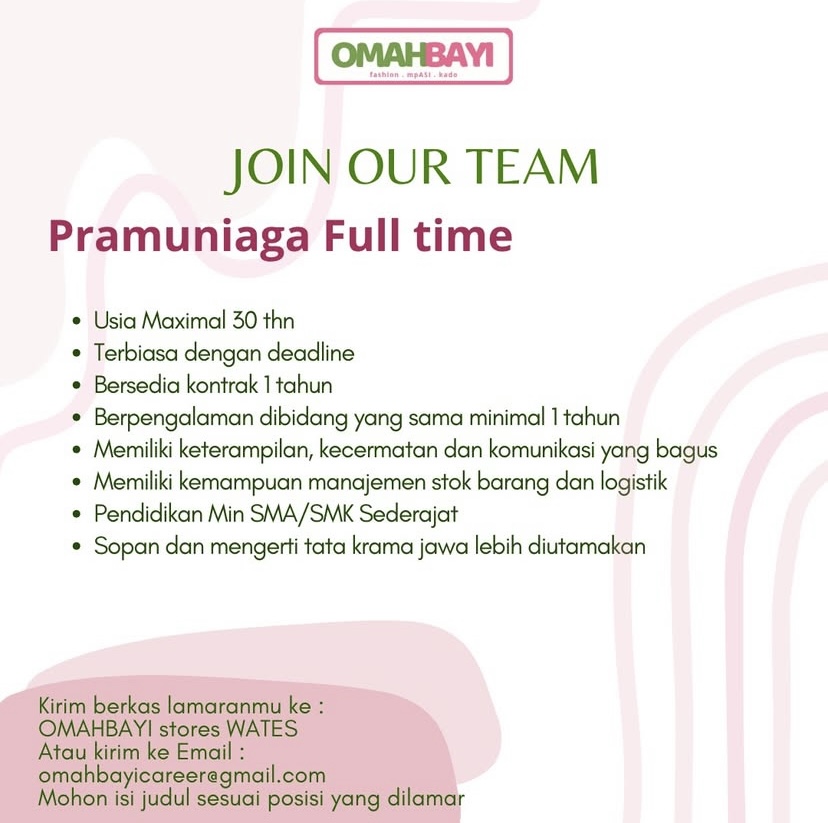 LOWONGAN PEKERJAAN PRAMUNIAGA OMAHBAYI